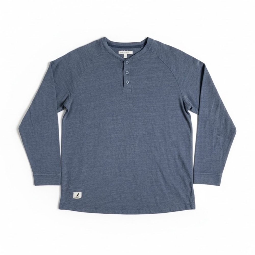 Kangol Light Blue Long Sleeve Henley Shirt Medium Coastal Gentleman Quiet Luxury